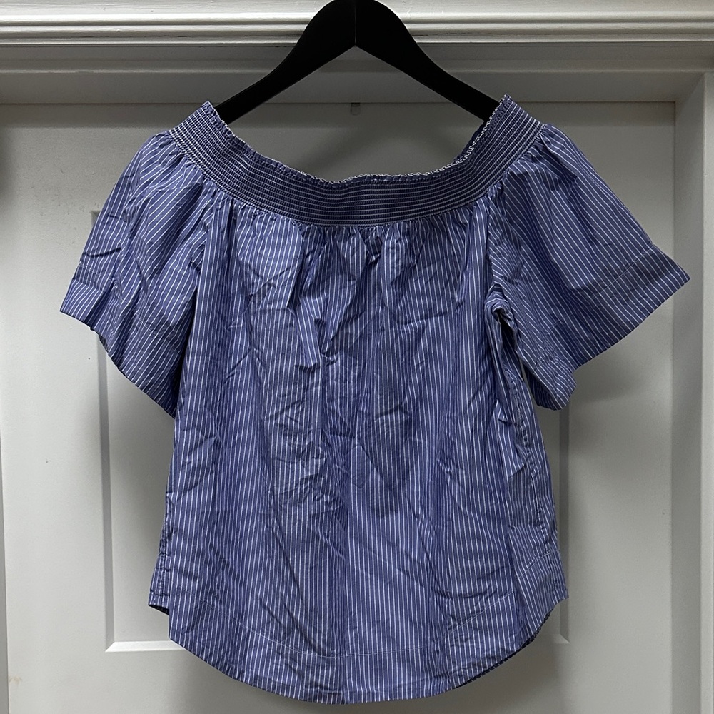 J. Crew Navy Striped Off-Shoulder Blouse size 8